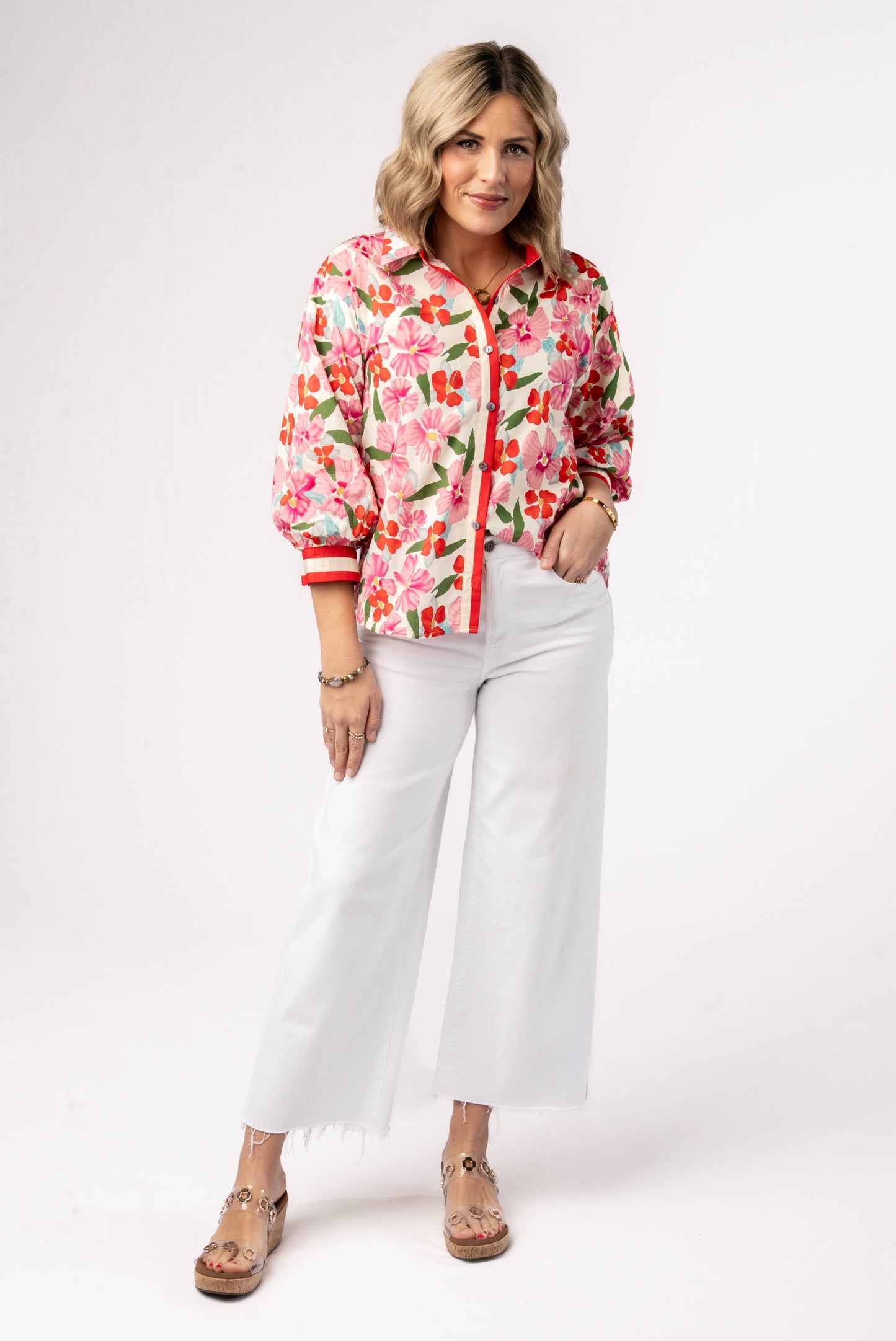 Floral Contrast Trim Shirt *Final Sale*