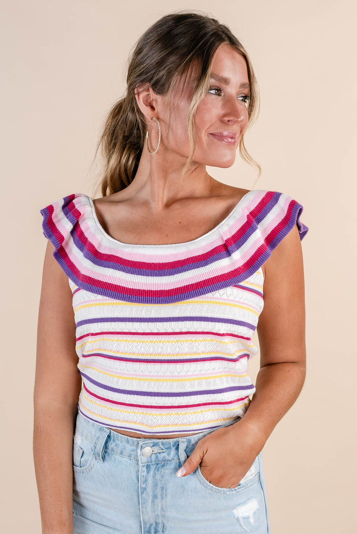 Multi Stripe Ruffle Bodice Top *Final Sale*