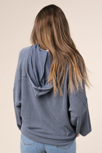 Ribbed Half Zip Hooded Top