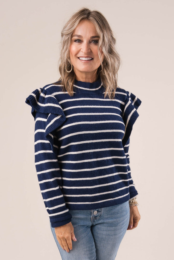 Striped Ruffle Shoulder Sweater *Final Sale*