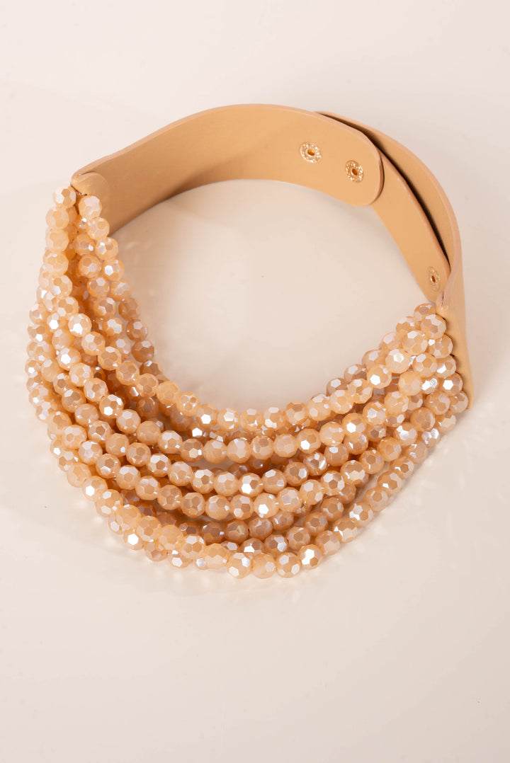 Faux Leather + Glass Bead Layered Necklace