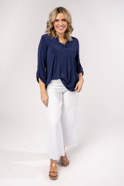 Liz Solid Tab Sleeve Top