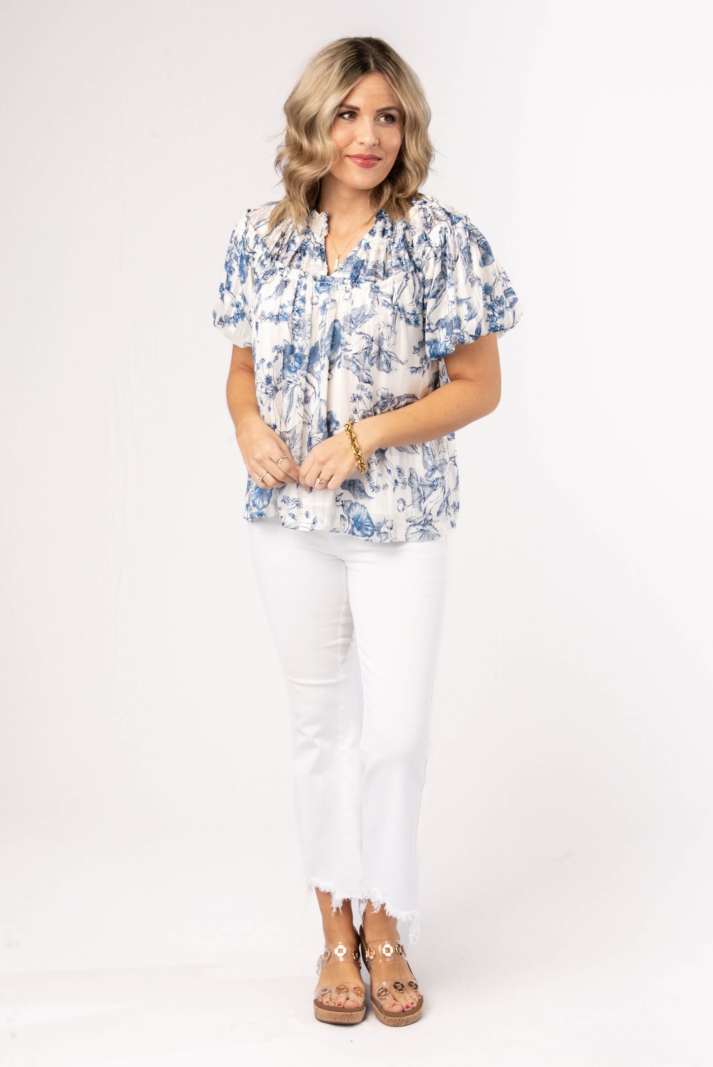 Floral Lurex Stripe Peasant Blouse