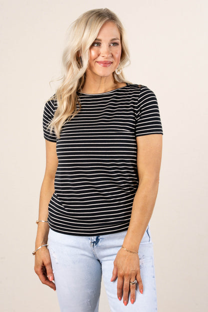 Striped Button Shoulder Top