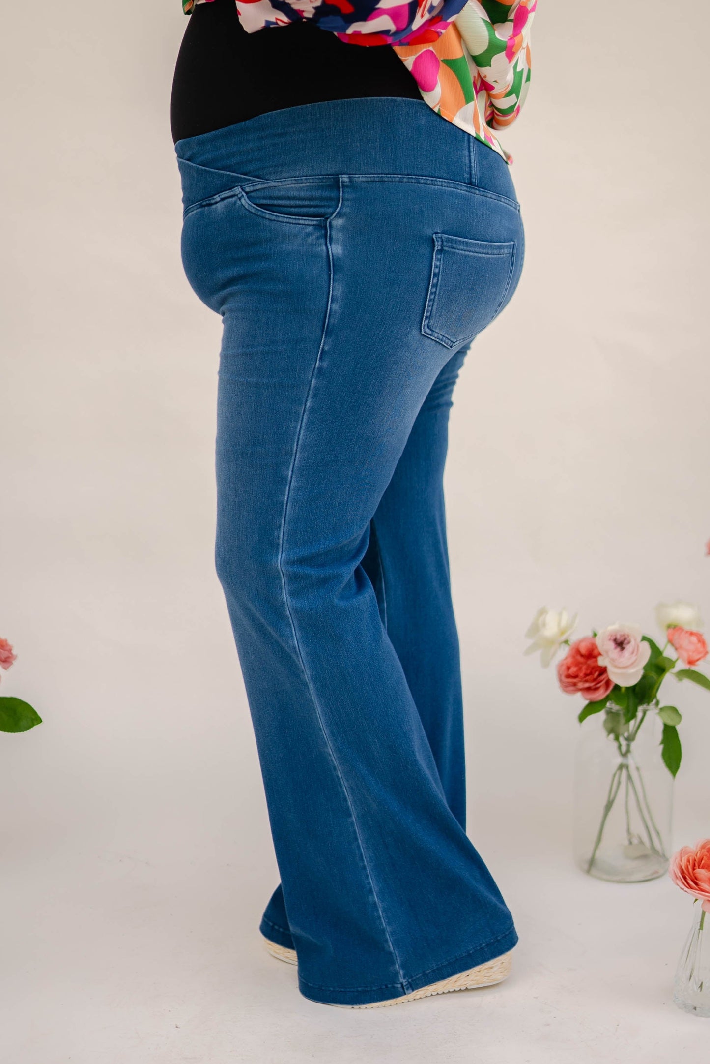 Pull-On High Crossover Waist Flare Jeans *Final Sale*