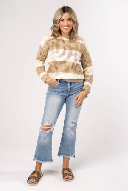 Wide Striped Open Knit Sweater