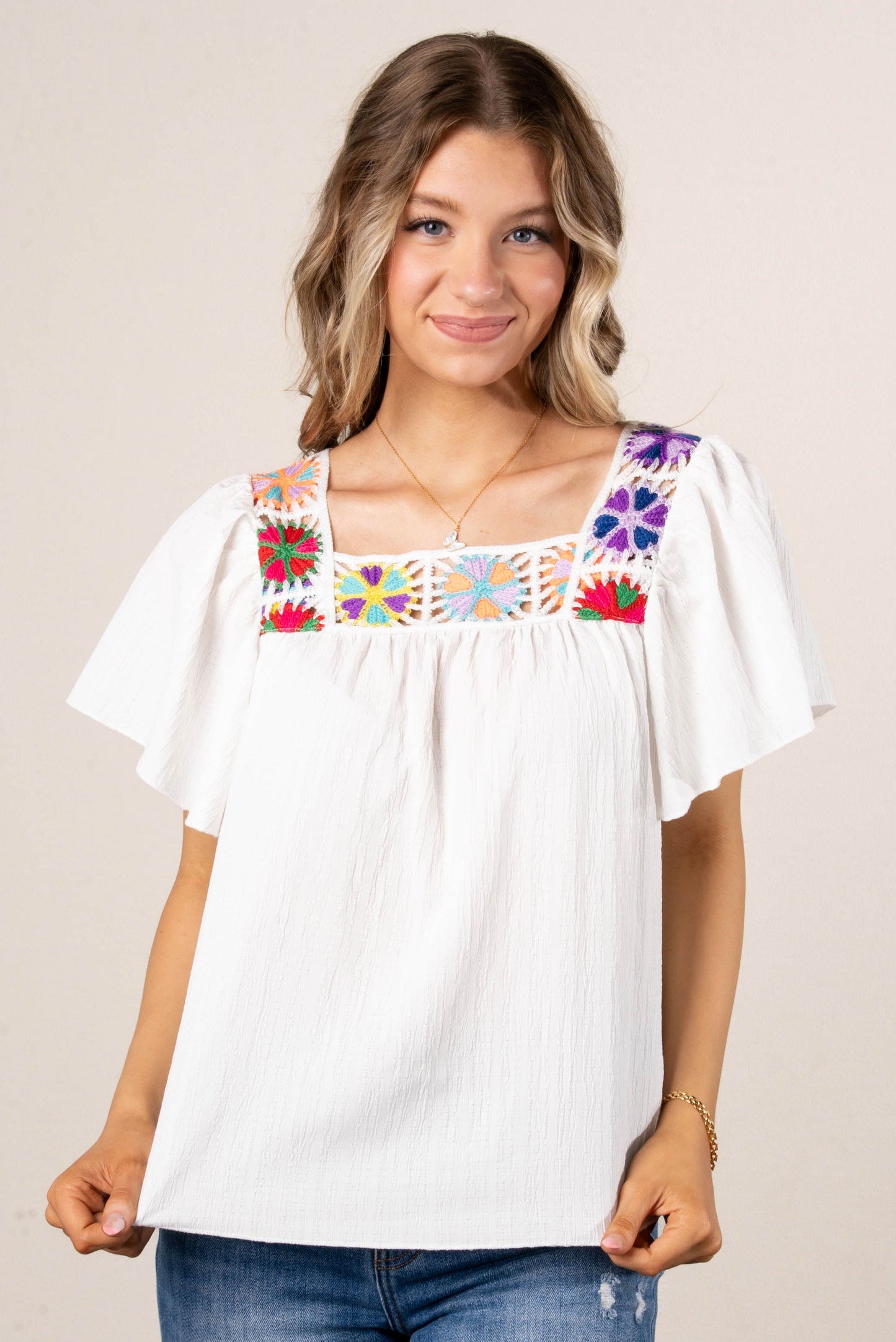 Georgia Mae Crocheted Square Neck Top