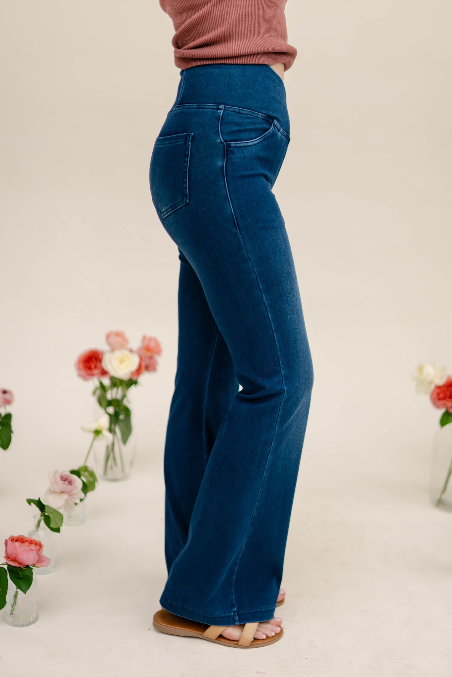 Pull-On High Crossover Waist Flare Jeans *Final Sale*