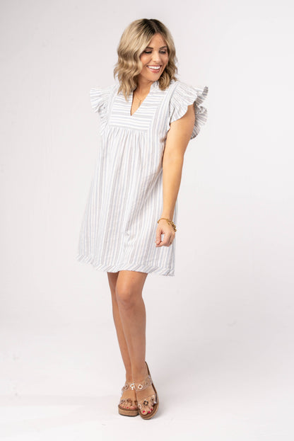 Striped Smocked Ruffle Shoulder Dress *Final Sale*