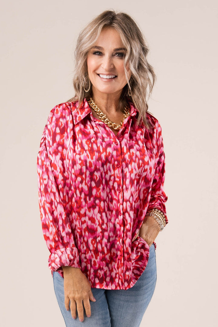 Satin Abstract Leopard Blouse *Final Sale*