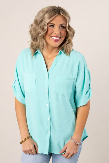 Crinkle Knit Tab Sleeve Shirt *Final Sale*