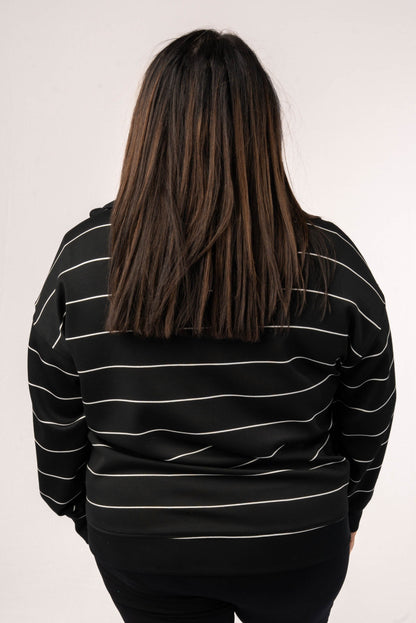 Striped Half Zip Funnel Neck Pullover