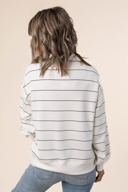 Striped Half Zip Funnel Neck Pullover