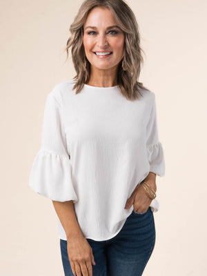 Crinkle Knit Bubble Sleeve Blouse