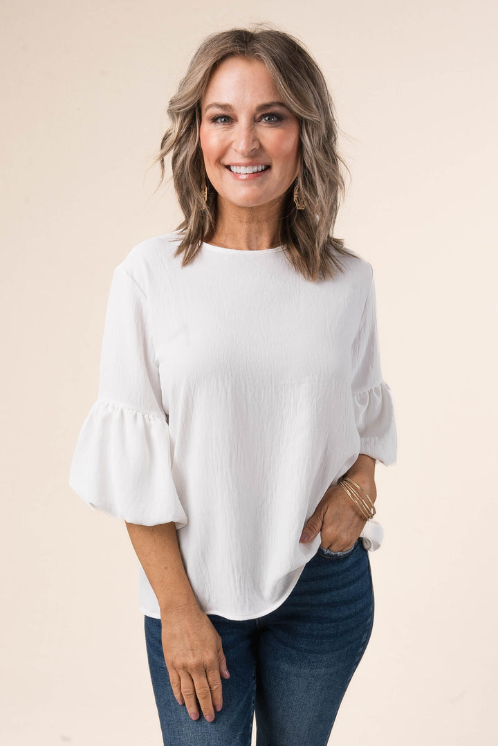 Crinkle Knit Bubble Sleeve Blouse