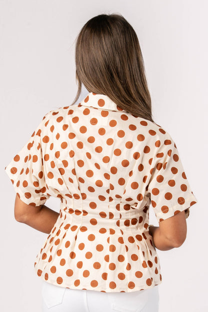 Polka Dot Pleated Waist Blouse
