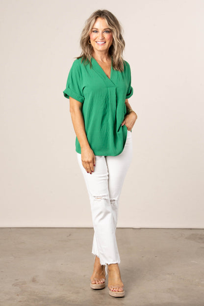 Front Pleat Cuffed Sleeve Top