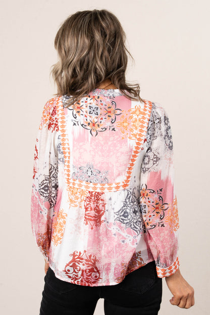 Ornate Tie Neck Peasant Blouse