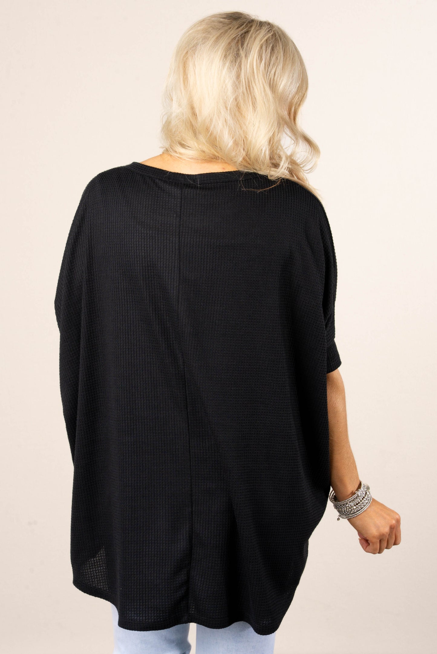 Waffle Knit Hi-Lo Poncho Top