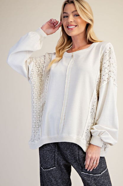 Mixed Emotions Washed Crocheted Detail Pullover