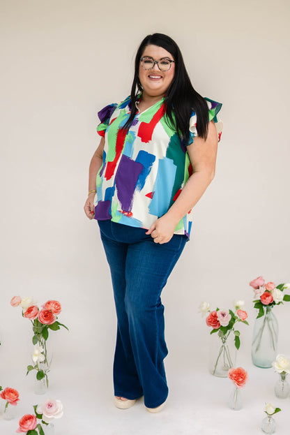 Brush Stroke Tie Neck Blouse *Final Sale*