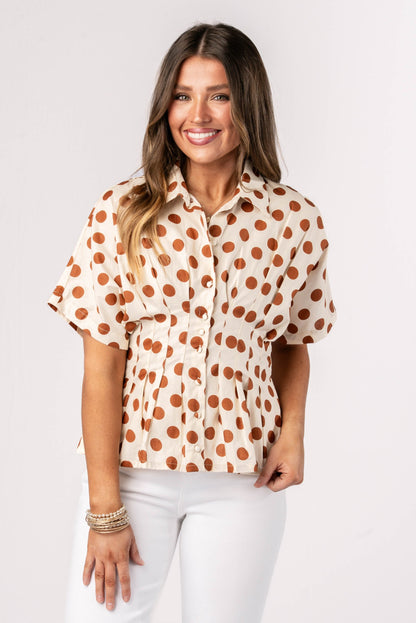 Polka Dot Pleated Waist Blouse