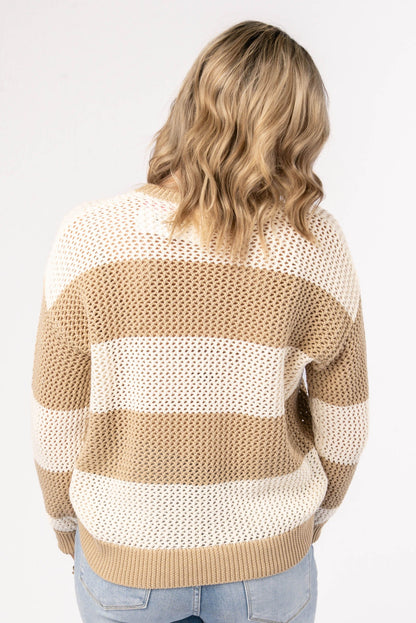 Wide Striped Open Knit Sweater