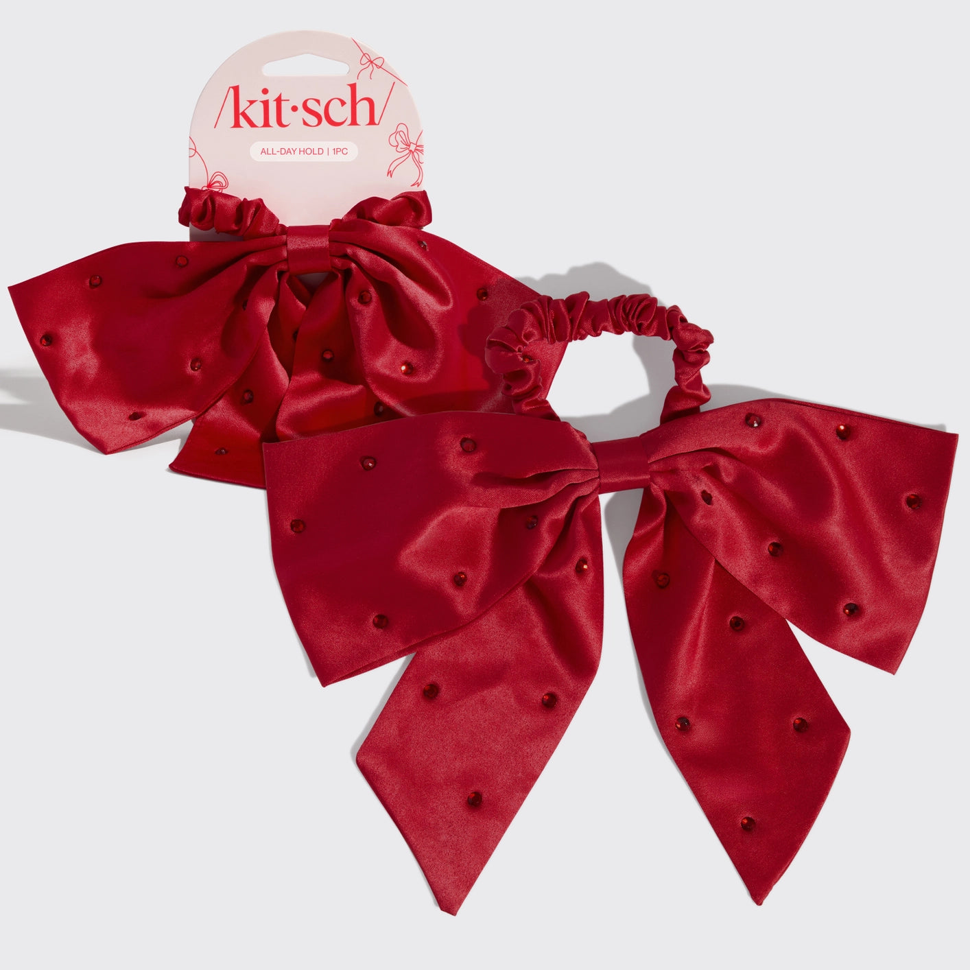 Kitsch | Holiday Satin & Rhinestone Bow Scrunchie