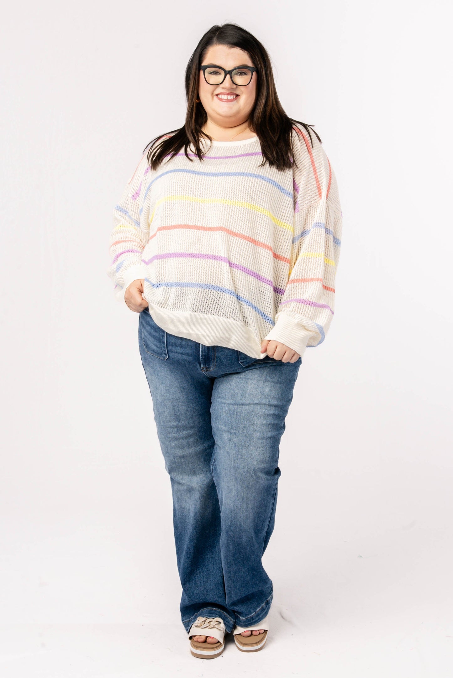 Oversized Striped Open Knit Top