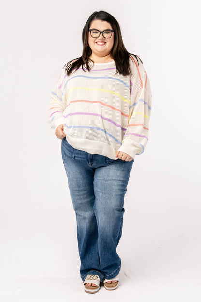 Oversized Striped Open Knit Top