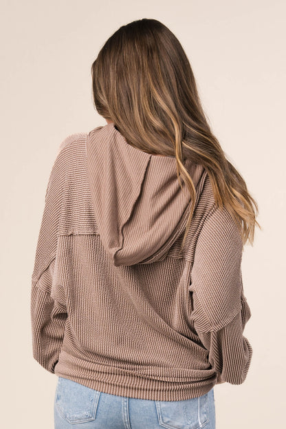 Ribbed Half Zip Hooded Top