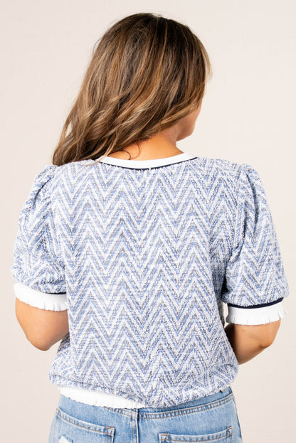 Textured Chevron Ruffle Trim Top