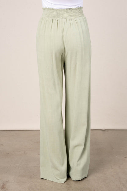 Linen Smocked Waist Wide Leg Pants