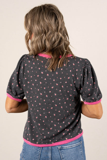 Ribbed Floral Bow Front Top *Final Sale*