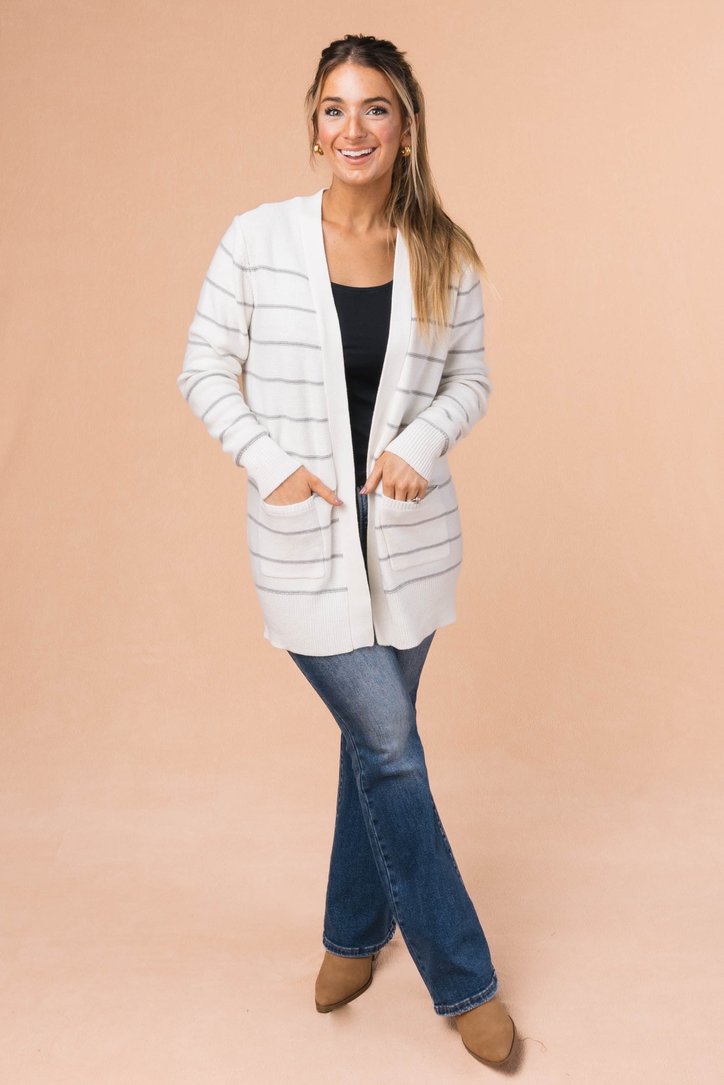 Striped Open Front Cardigan
