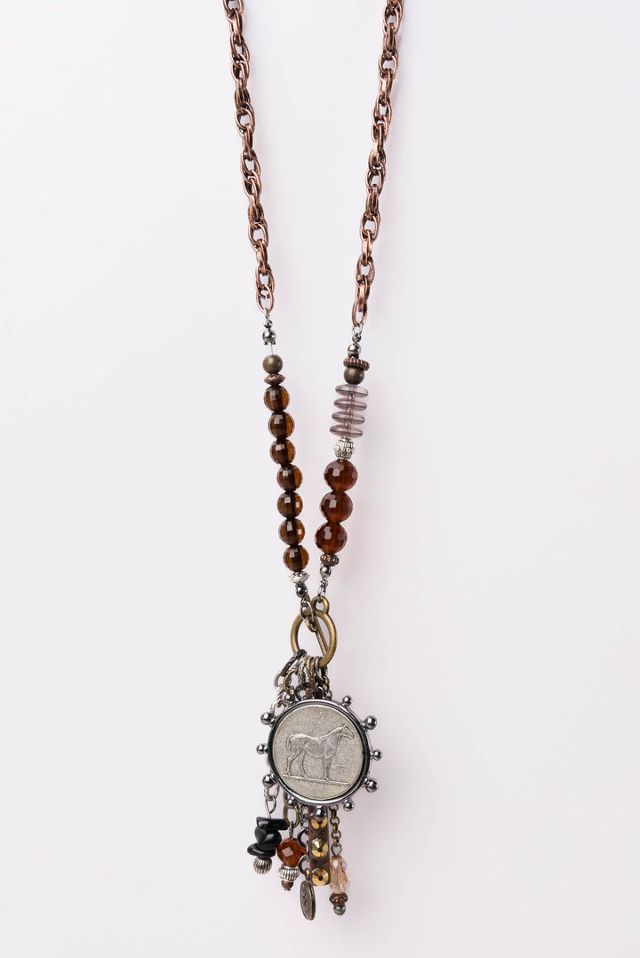 Mixed Charm + Equestrian Coin Pendant Necklace