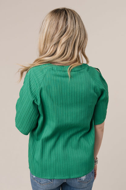Raised Stripe Cold Shoulder Blouse