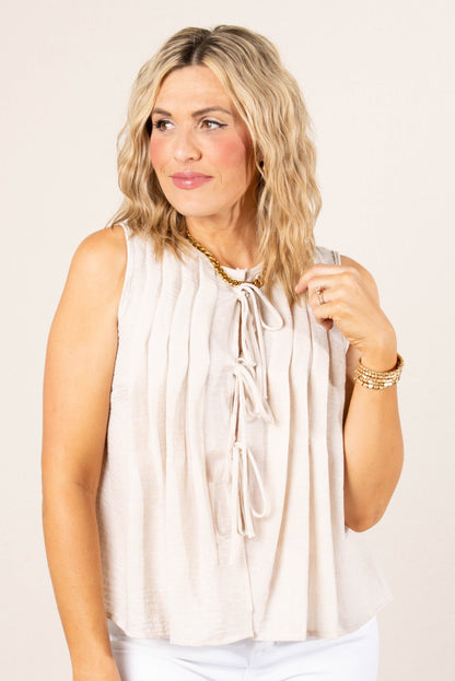 Pintucked Bow Front Blouse