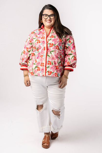Floral Contrast Trim Shirt *Final Sale*