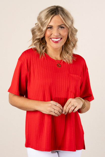 Wide Ribbed Pocket Top