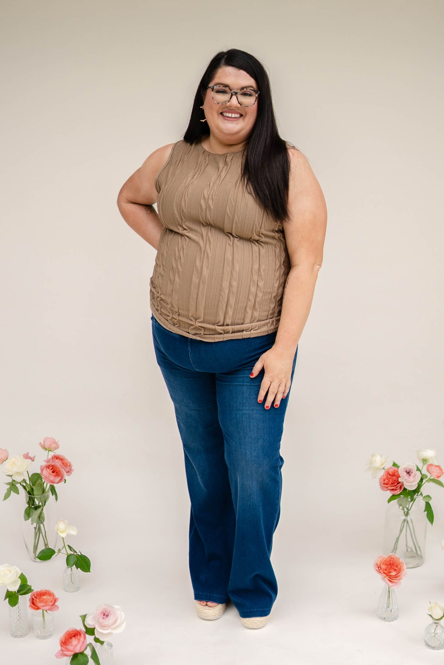 Pull-On High Crossover Waist Flare Jeans *Final Sale*