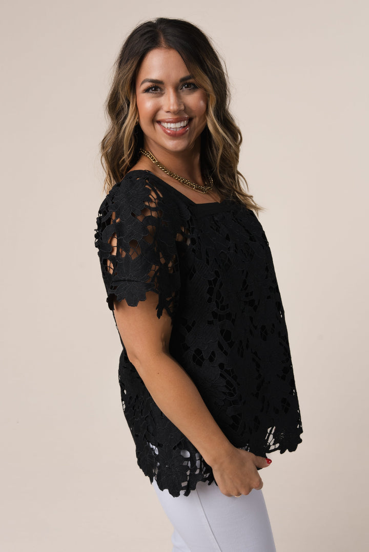 Floral Lace Overlay Top *Final Sale*