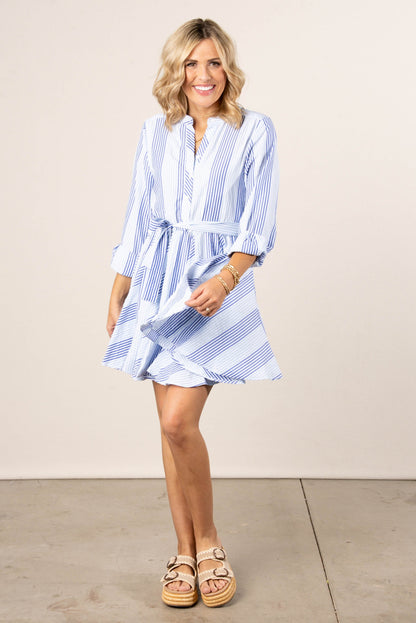 Striped Flutter Hem Shirt Dress