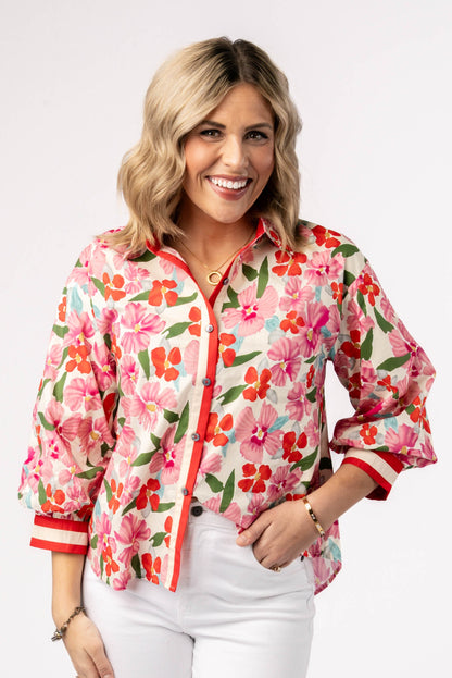 Floral Contrast Trim Shirt *Final Sale*