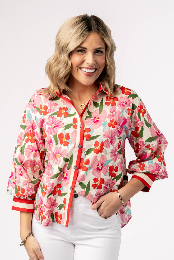 Floral Contrast Trim Shirt *Final Sale*
