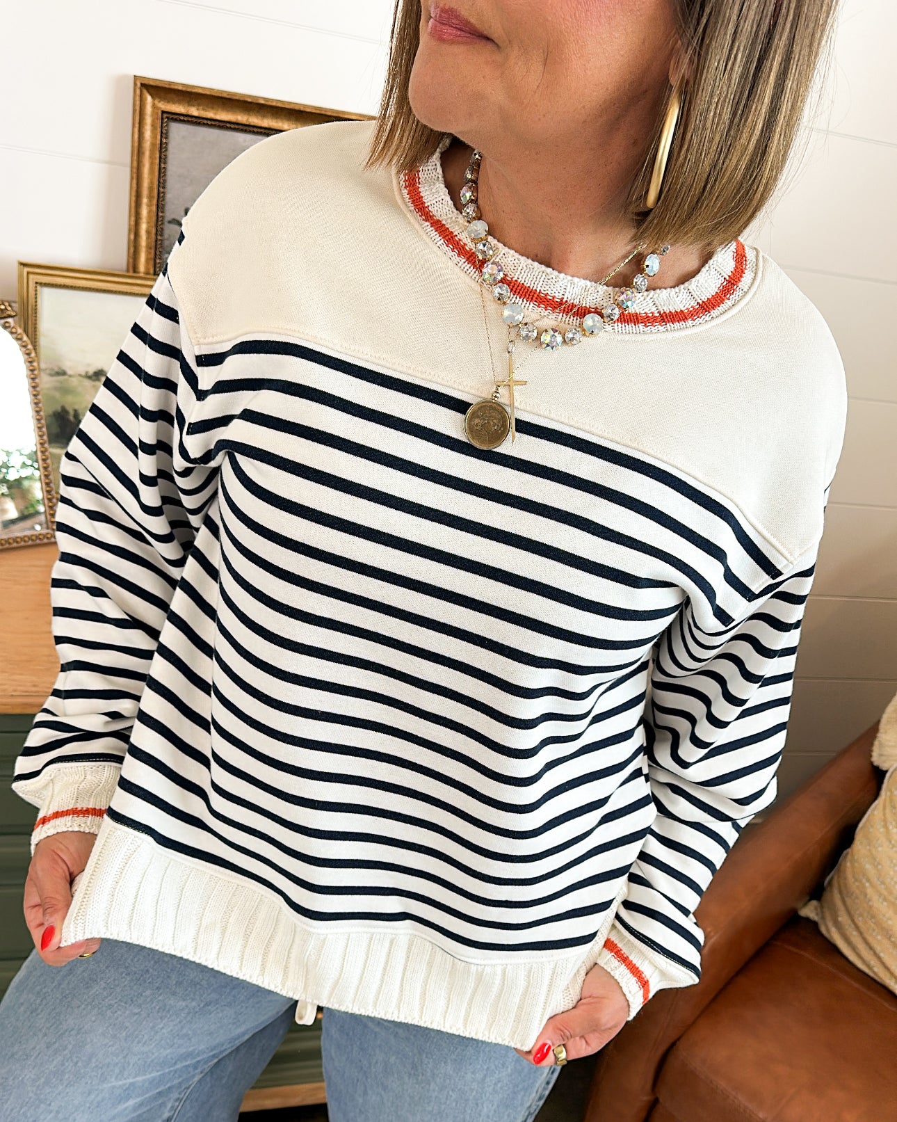 Ready To Rally Striped Contrast Trim Pullover