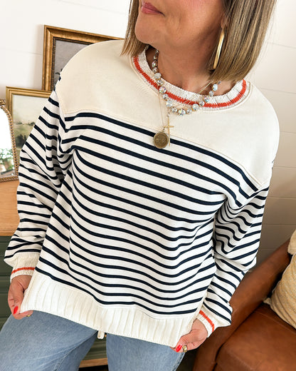 Ready To Rally Striped Contrast Trim Pullover
