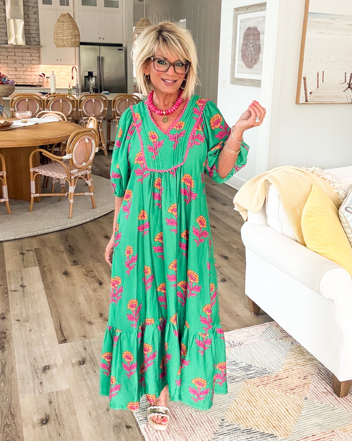 Garden Serenade Floral Tiered Midi Dress