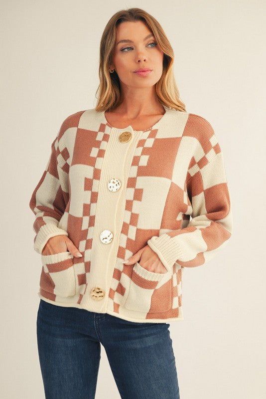 Checkered Sweater Cardigan