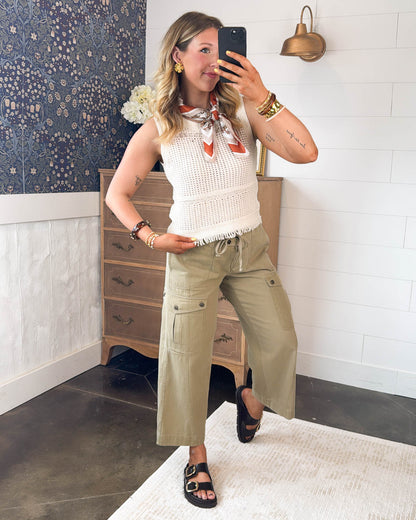 Head Turner Crocheted Knit Fringe Hem Top